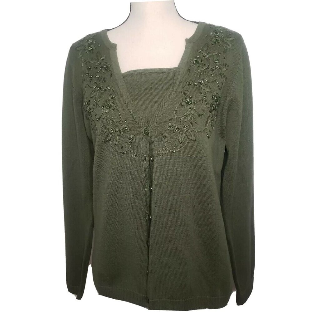 Hastings & Smith Green Faux Twin Set Embroidered S